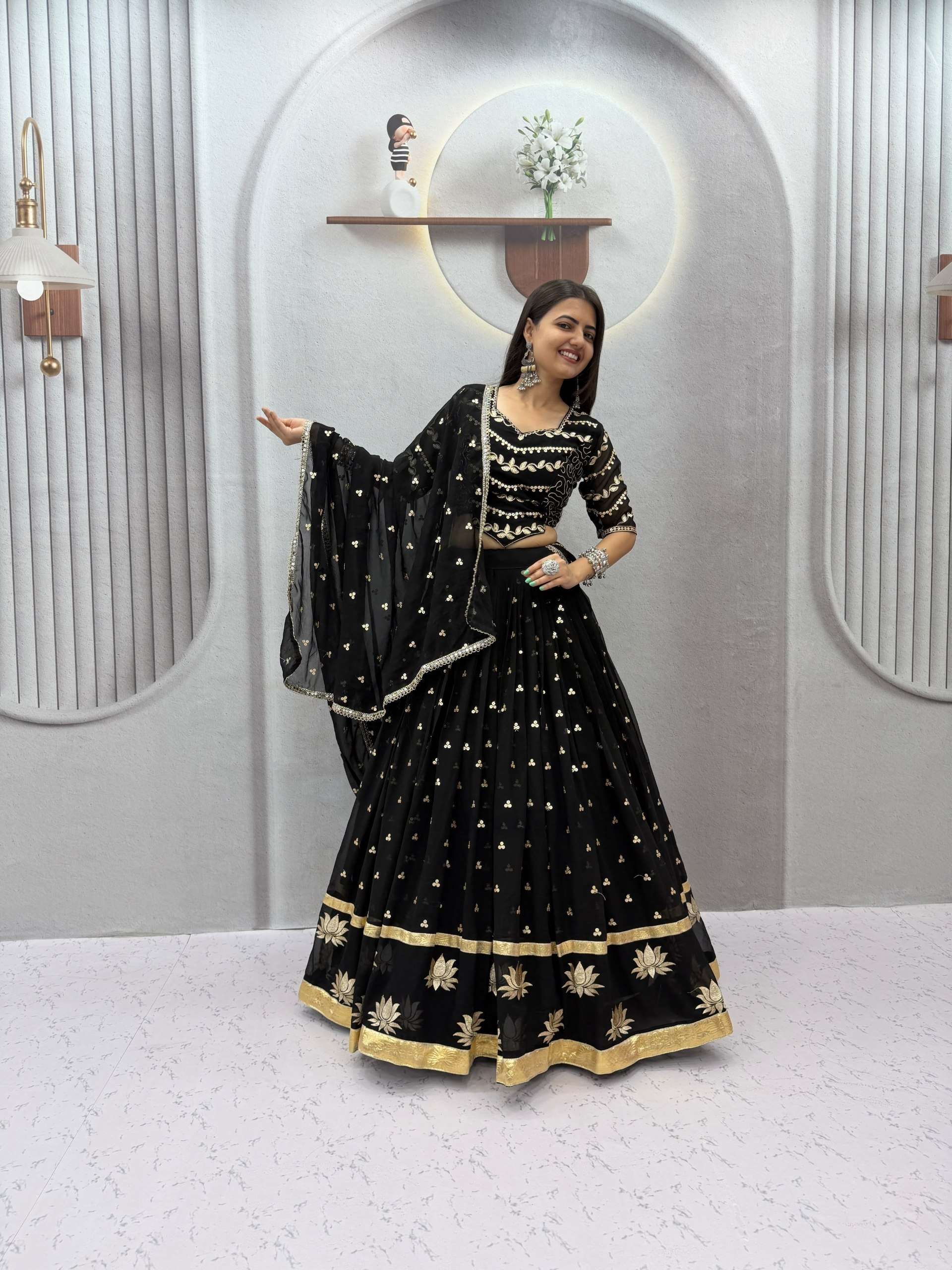 Classic and best Navratri Special wear black colour Fox Georgette fancy fabric Vintage Chaniya Choli wholesale in surat 339
